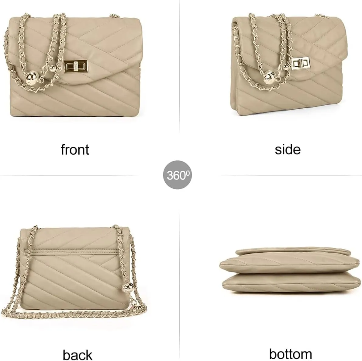 LAVTUG Quilted Crossbody Bags for Women - Vegan Leather Cute Small Purse with Gold Chain Strap, Trendy Designer Bag for Teens