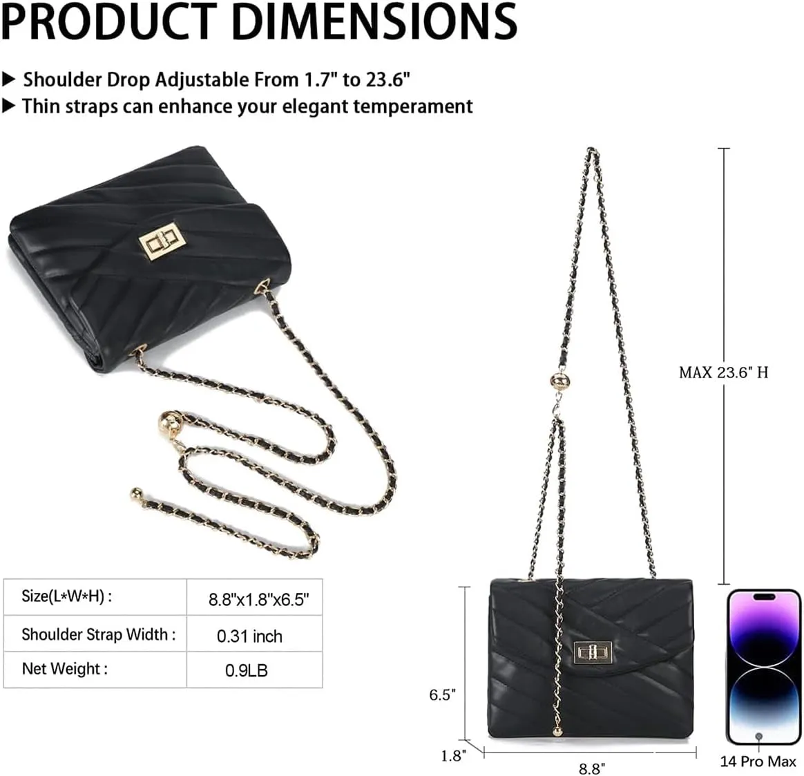 LAVTUG Quilted Crossbody Bags for Women - Vegan Leather Cute Small Purse with Gold Chain Strap, Trendy Designer Bag for Teens