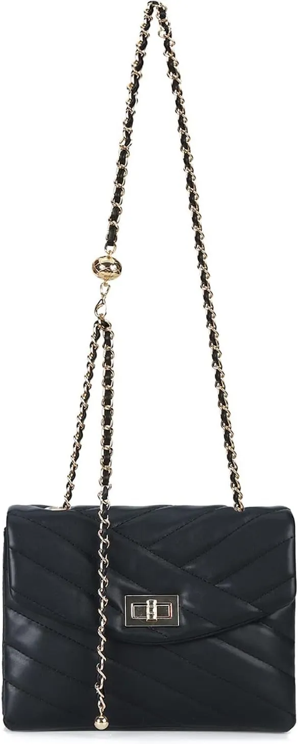 LAVTUG Quilted Crossbody Bags for Women - Vegan Leather Cute Small Purse with Gold Chain Strap, Trendy Designer Bag for Teens