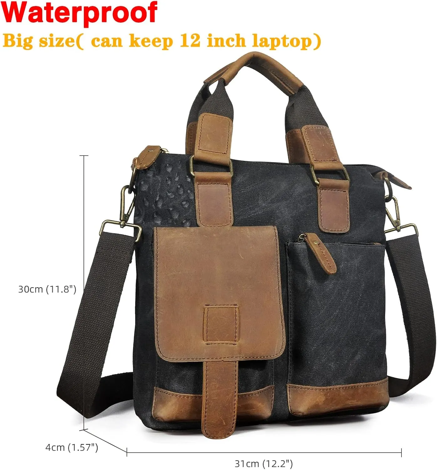 Le'aokuu Mens Canvas And Genuine Leather Cross Body Bag Waterproof Messenger Shoulder Satchel School Tote Bag B259