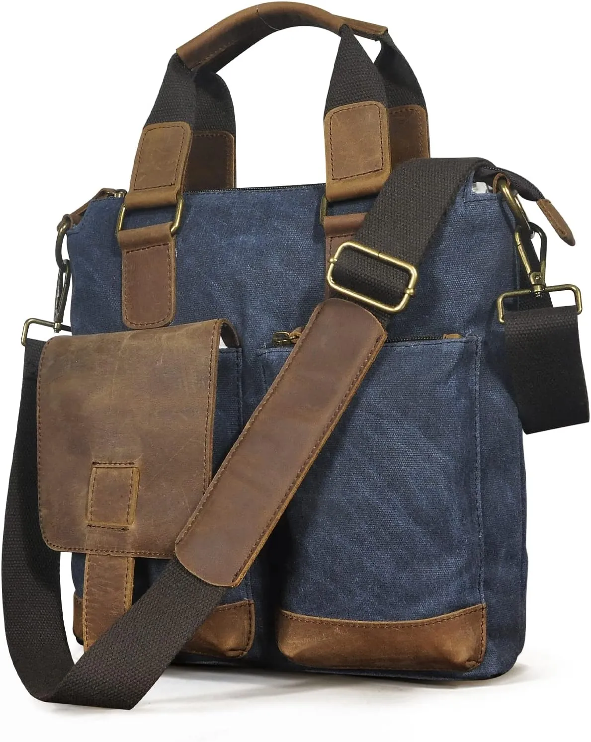 Le'aokuu Mens Canvas And Genuine Leather Cross Body Bag Waterproof Messenger Shoulder Satchel School Tote Bag B259