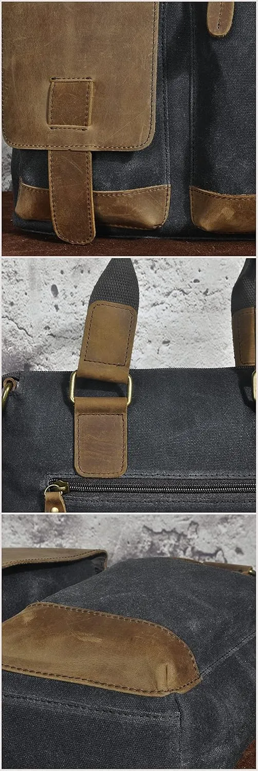 Le'aokuu Mens Canvas And Genuine Leather Cross Body Bag Waterproof Messenger Shoulder Satchel School Tote Bag B259