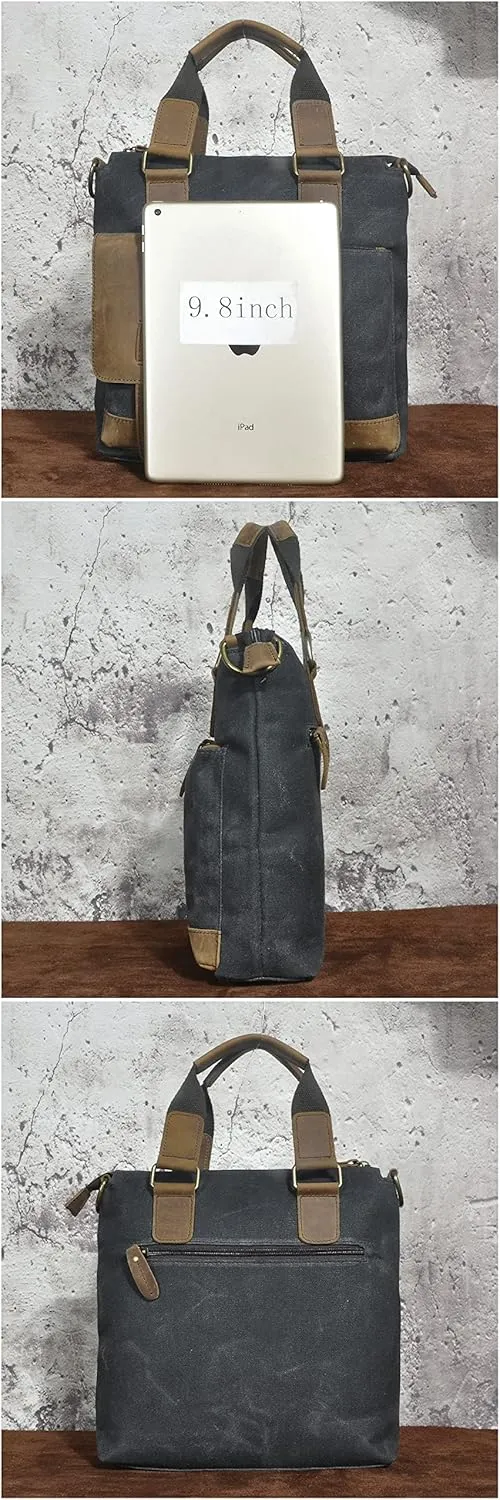 Le'aokuu Mens Canvas And Genuine Leather Cross Body Bag Waterproof Messenger Shoulder Satchel School Tote Bag B259