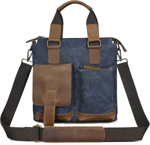 Le'aokuu Mens Canvas And Genuine Leather Cross Body Bag Waterproof Messenger Shoulder Satchel School Tote Bag B259