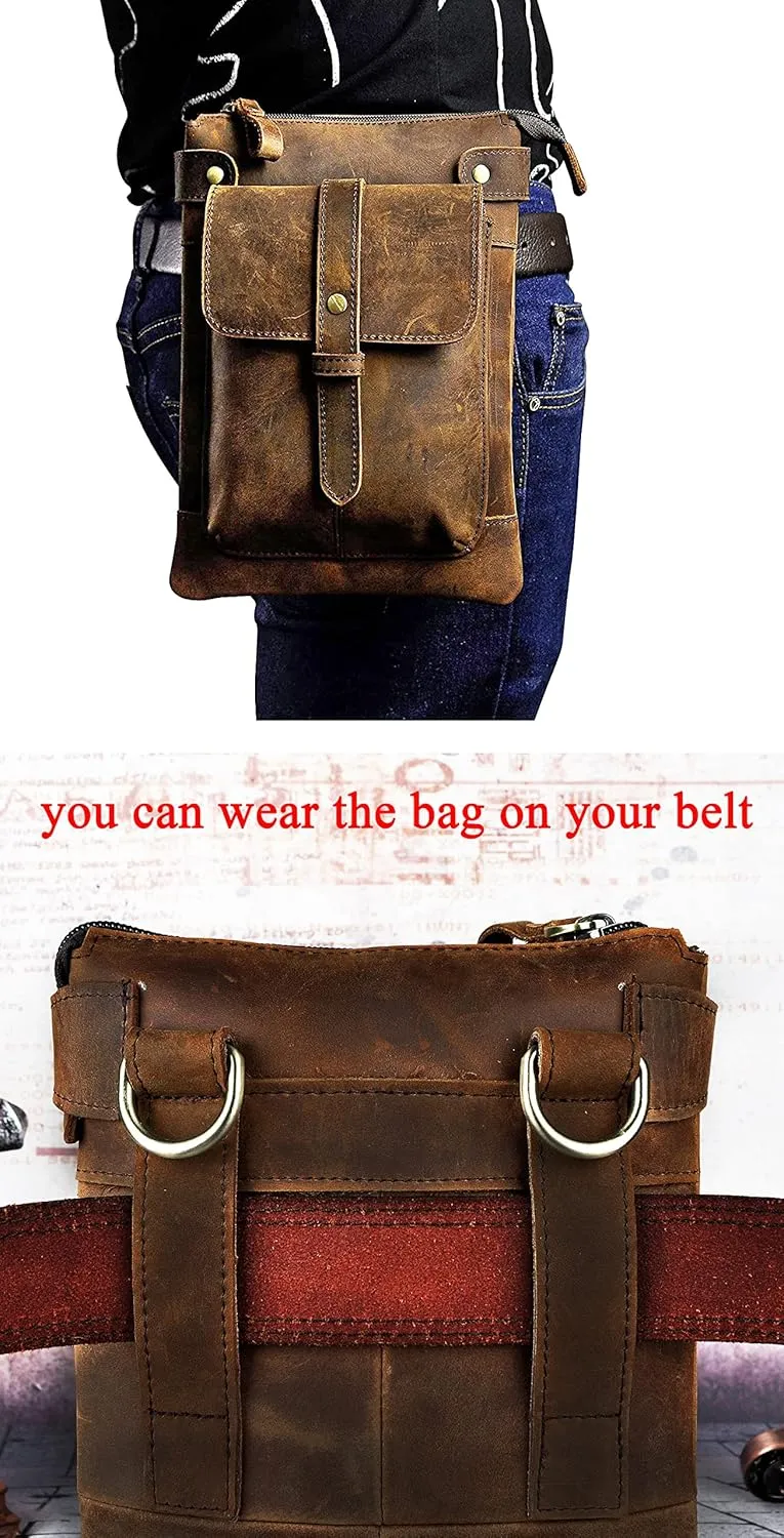Le'aokuu Mens Genuine Leather Fanny Small Messenger Shoulder Satchel Waist Bag Pack 8711