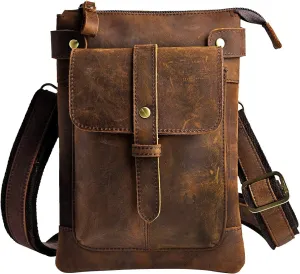 Le'aokuu Mens Genuine Leather Fanny Small Messenger Shoulder Satchel Waist Bag Pack 8711