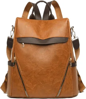 Leather Backpack Purse for Women Multipurpose Design Ladies Shoulder Bags Convertible Satchel Handbags Travel Bag (brown)