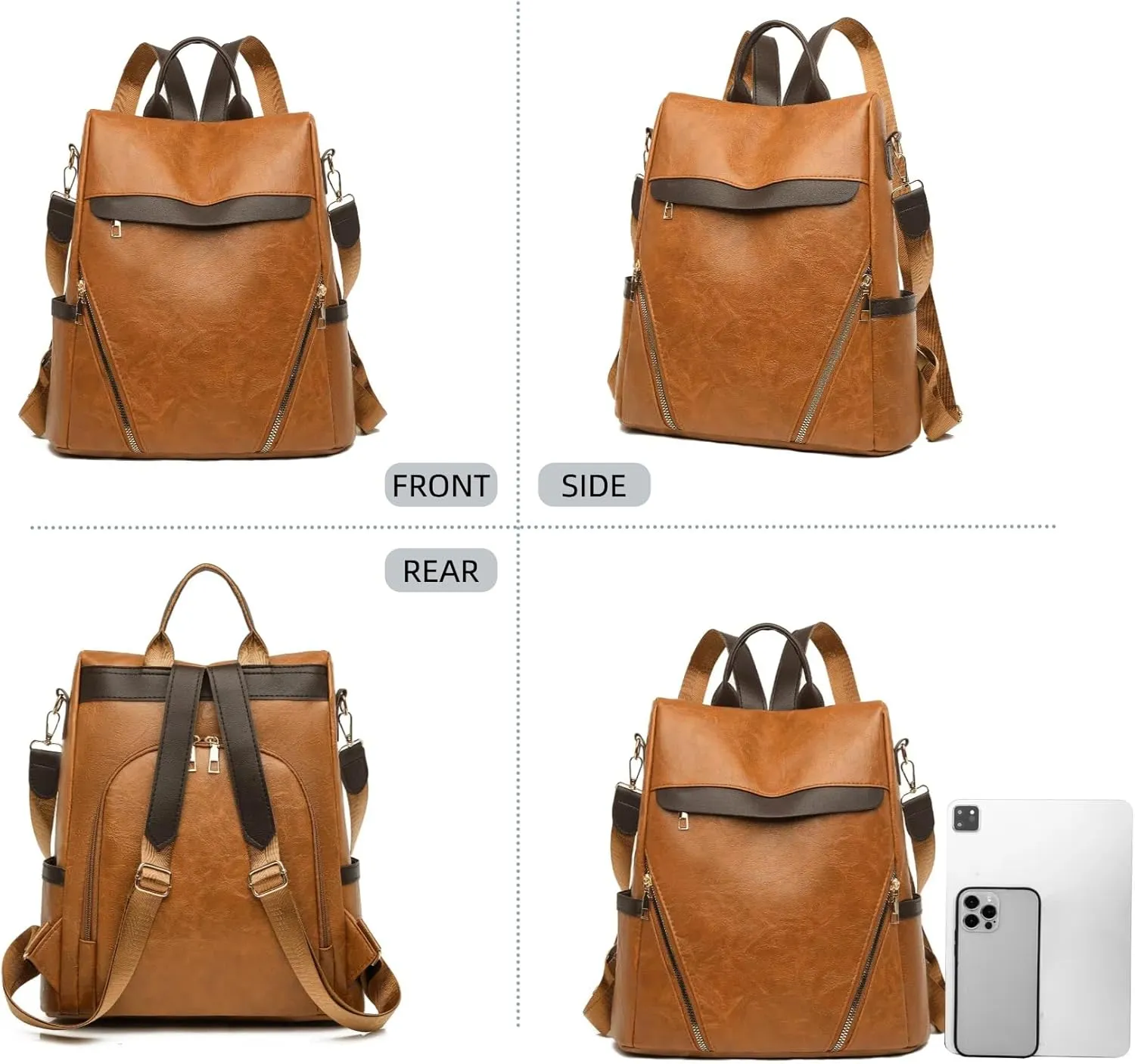 Leather Backpack Purse for Women Multipurpose Design Ladies Shoulder Bags Convertible Satchel Handbags Travel Bag (brown)