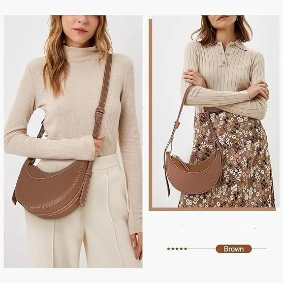Leather Crescent Bag for Women, Designer Shoulder Bags, Sling Crossbody Bag Purse Casual Dumpling Hobo Bag
