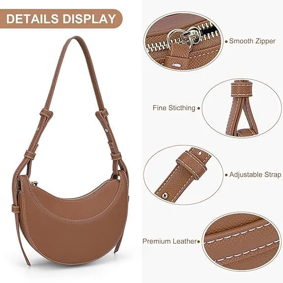 Leather Crescent Bag for Women, Designer Shoulder Bags, Sling Crossbody Bag Purse Casual Dumpling Hobo Bag