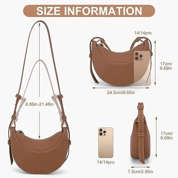 Leather Crescent Bag for Women, Designer Shoulder Bags, Sling Crossbody Bag Purse Casual Dumpling Hobo Bag