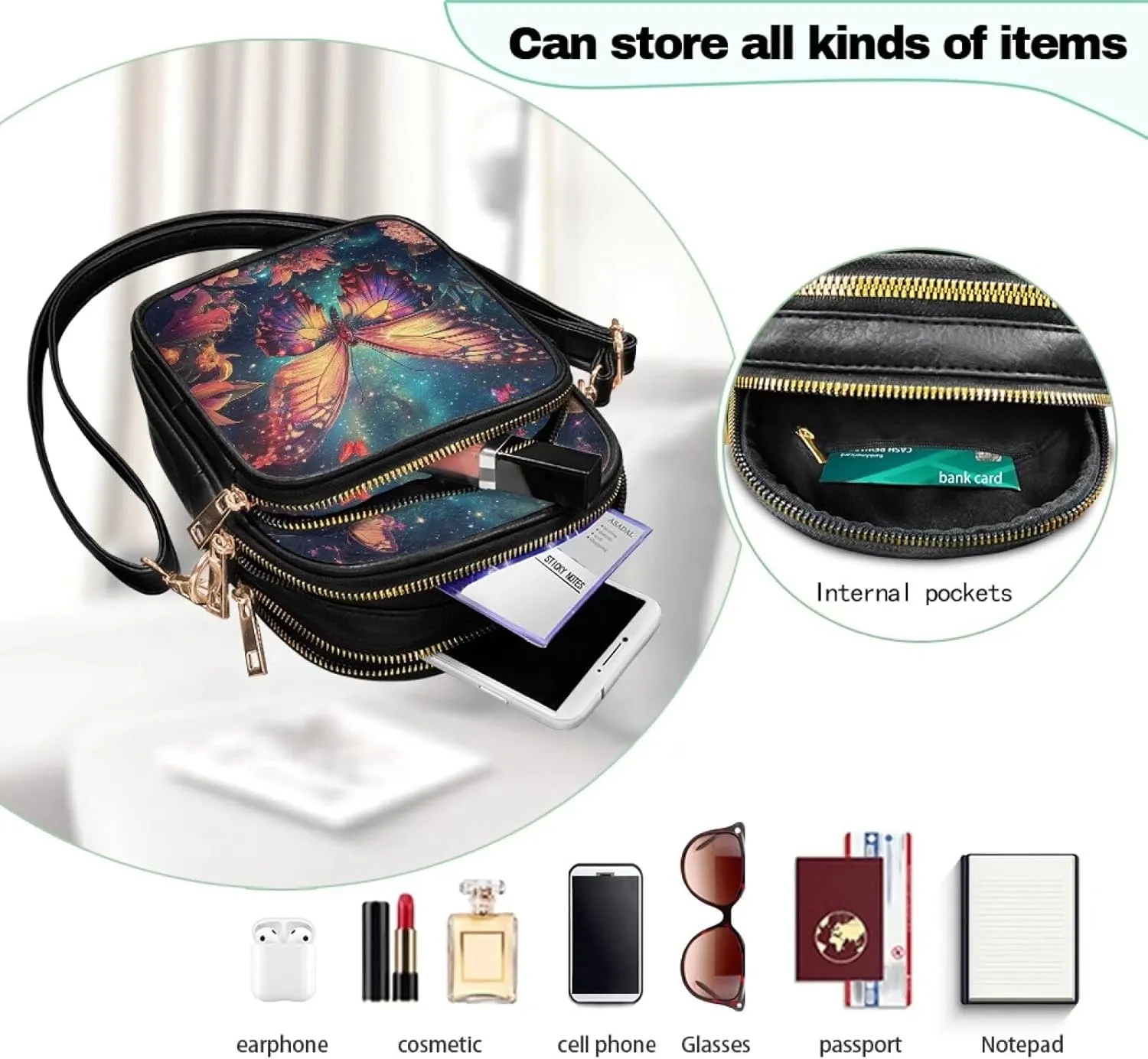 Leather Crossbody Bags for Women Crossbody Sling Bags for Women Cell Phone Bag Wallet Purses Adjustable Strap