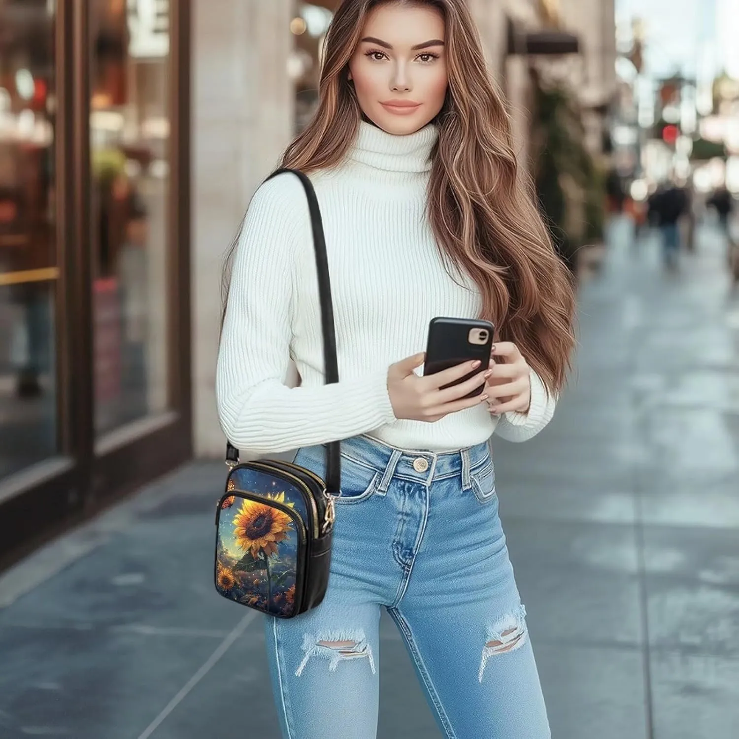 Leather Crossbody Bags for Women Crossbody Sling Bags for Women Cell Phone Bag Wallet Purses Adjustable Strap