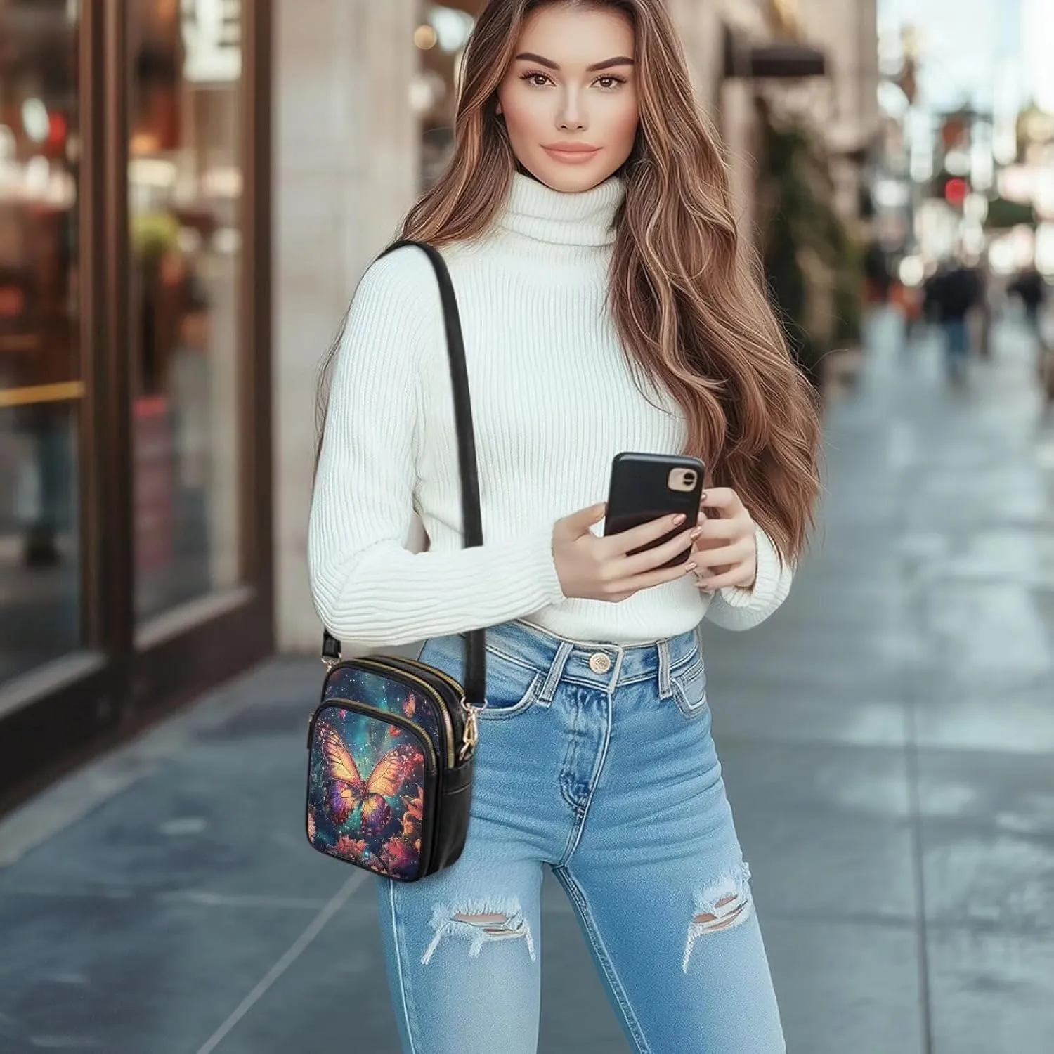 Leather Crossbody Bags for Women Crossbody Sling Bags for Women Cell Phone Bag Wallet Purses Adjustable Strap