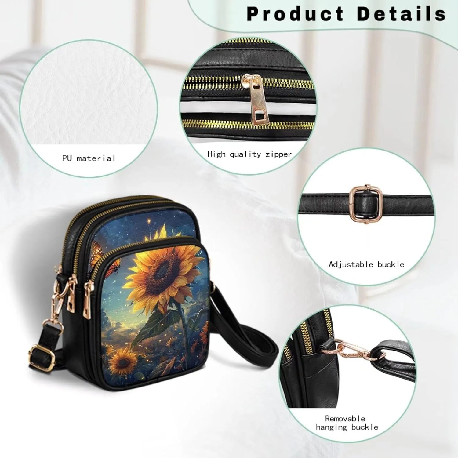Leather Crossbody Bags for Women Crossbody Sling Bags for Women Cell Phone Bag Wallet Purses Adjustable Strap