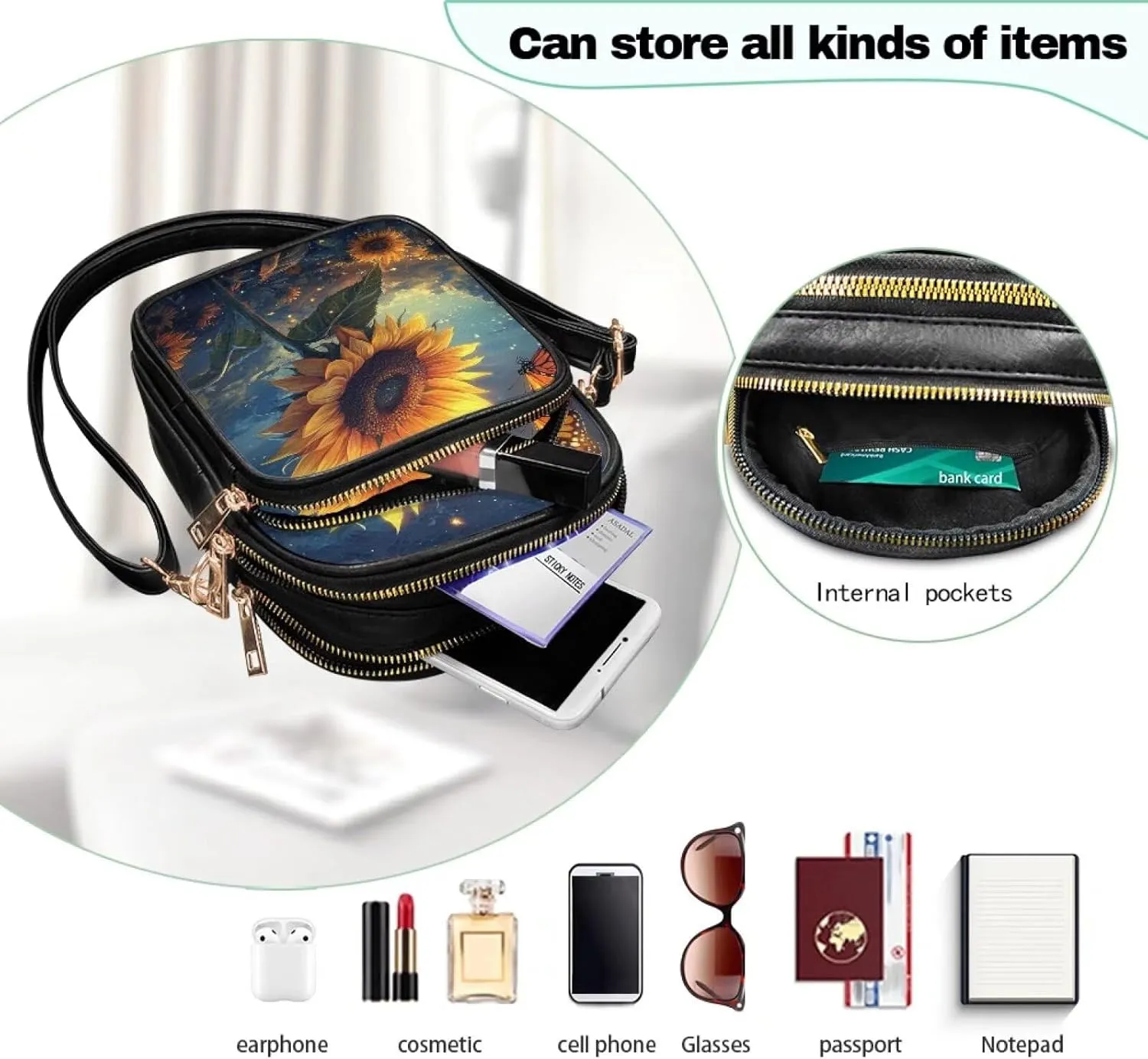 Leather Crossbody Bags for Women Crossbody Sling Bags for Women Cell Phone Bag Wallet Purses Adjustable Strap