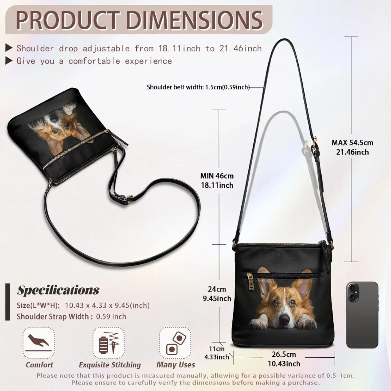 Leather Crossbody Purse for Women Satchel Handbag Purse Shoulder Bag with Adjustable Strap Multi Pockets
