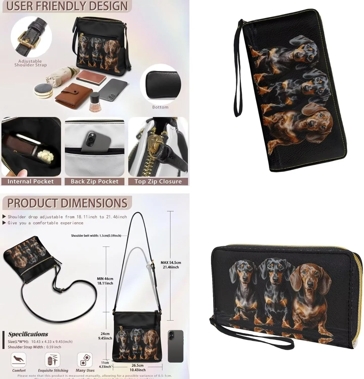 Leather Crossbody Purse Set for Women Girls, Multi Pockets Hobo Bag with PU Wristlet Wallet