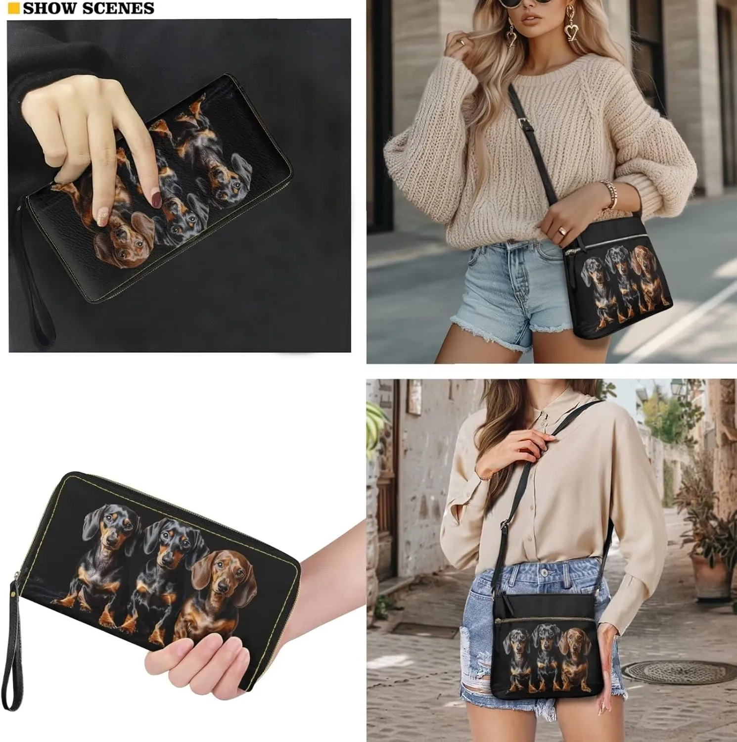 Leather Crossbody Purse Set for Women Girls, Multi Pockets Hobo Bag with PU Wristlet Wallet