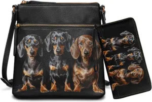 Leather Crossbody Purse Set for Women Girls, Multi Pockets Hobo Bag with PU Wristlet Wallet