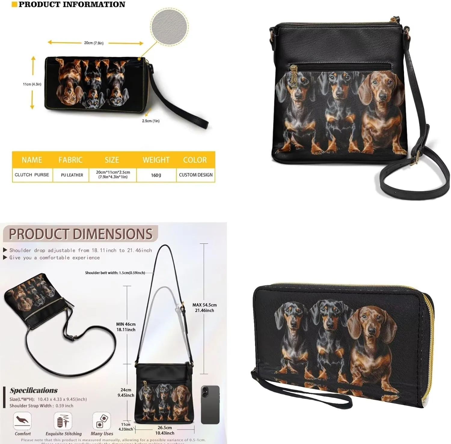 Leather Crossbody Purse Set for Women Girls, Multi Pockets Hobo Bag with PU Wristlet Wallet