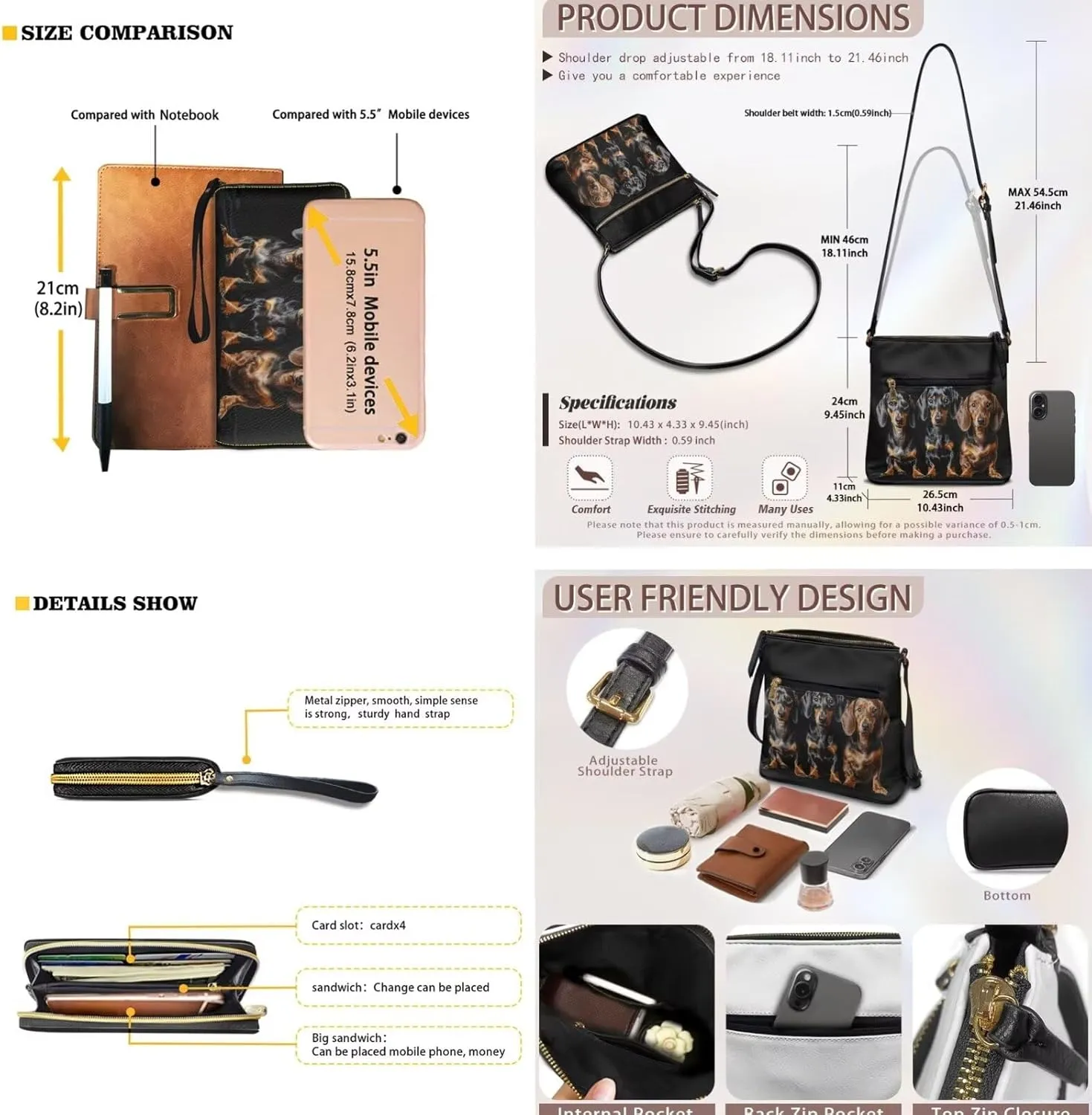 Leather Crossbody Purse Set for Women Girls, Multi Pockets Hobo Bag with PU Wristlet Wallet