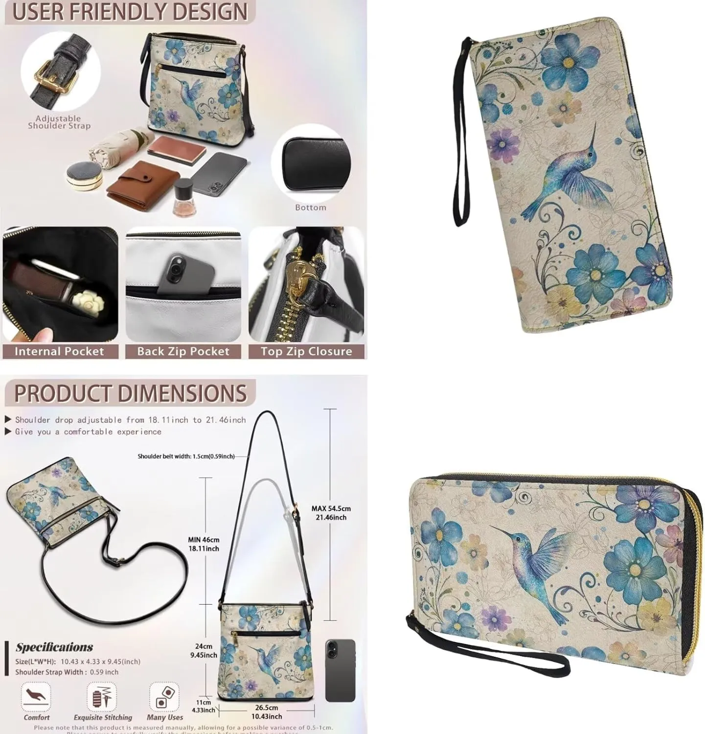 Leather Crossbody Purse Set Portable Hobo Bag Satchel Handbag with PU Leather Wallet