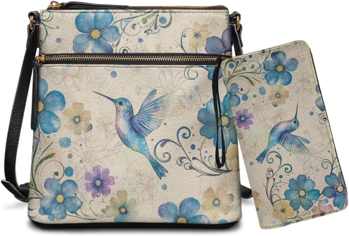 Leather Crossbody Purse Set Portable Hobo Bag Satchel Handbag with PU Leather Wallet