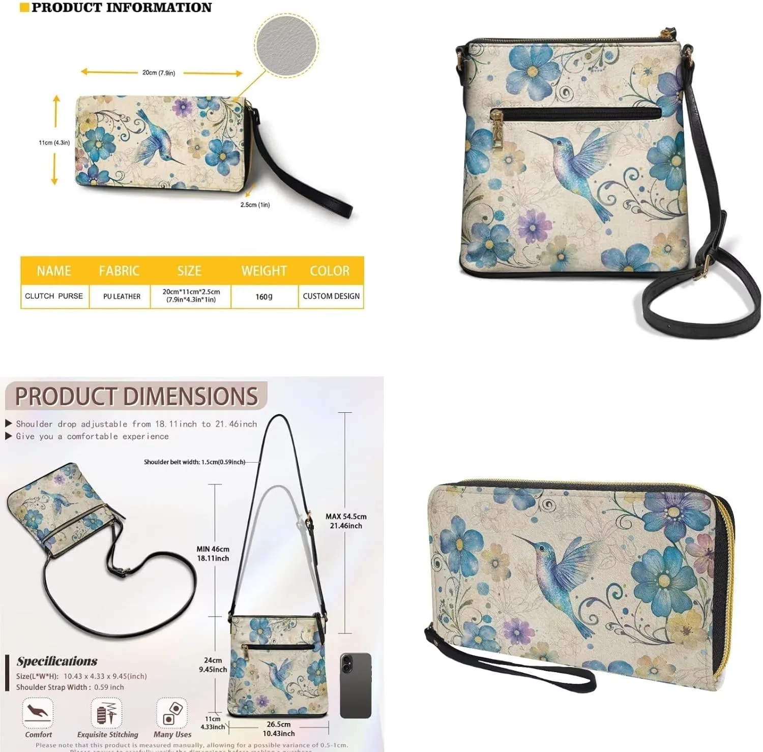 Leather Crossbody Purse Set Portable Hobo Bag Satchel Handbag with PU Leather Wallet
