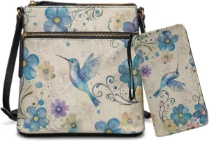 Leather Crossbody Purse Set Portable Hobo Bag Satchel Handbag with PU Leather Wallet