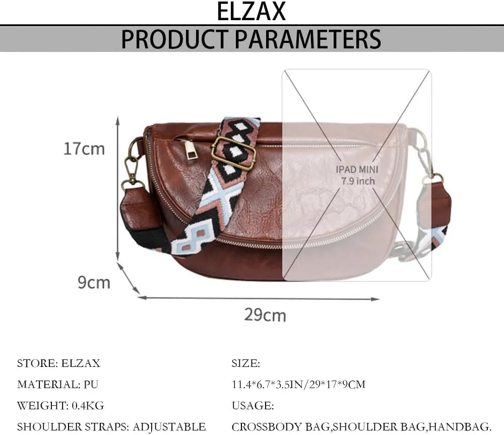 Leather Fanny Pack Crossbody Sling Bags for Women Vintage Shoulder Chest Bag with Guitar Strap Designer Waist Belt Bag (Black)