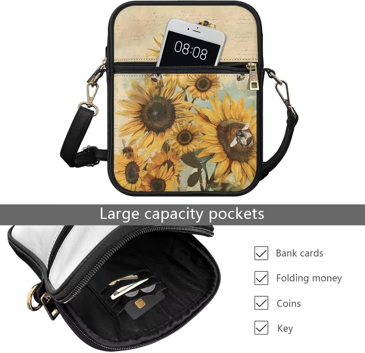 Leather Messenger Bag for Women Crossbody Cell Phone Purse Small Shoulder Pouch for Outdoor 9.5 inch