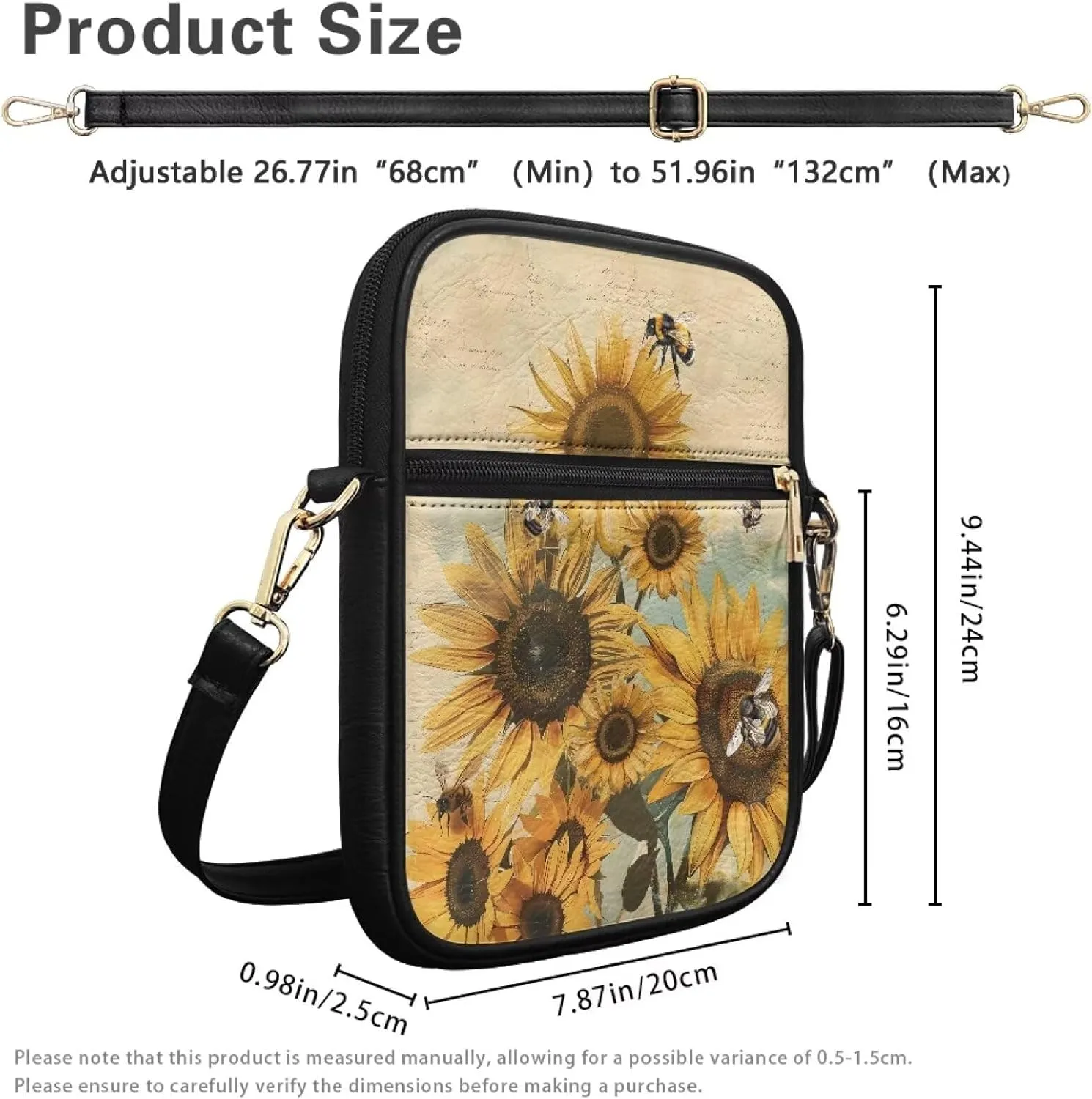 Leather Messenger Bag for Women Crossbody Cell Phone Purse Small Shoulder Pouch for Outdoor 9.5 inch
