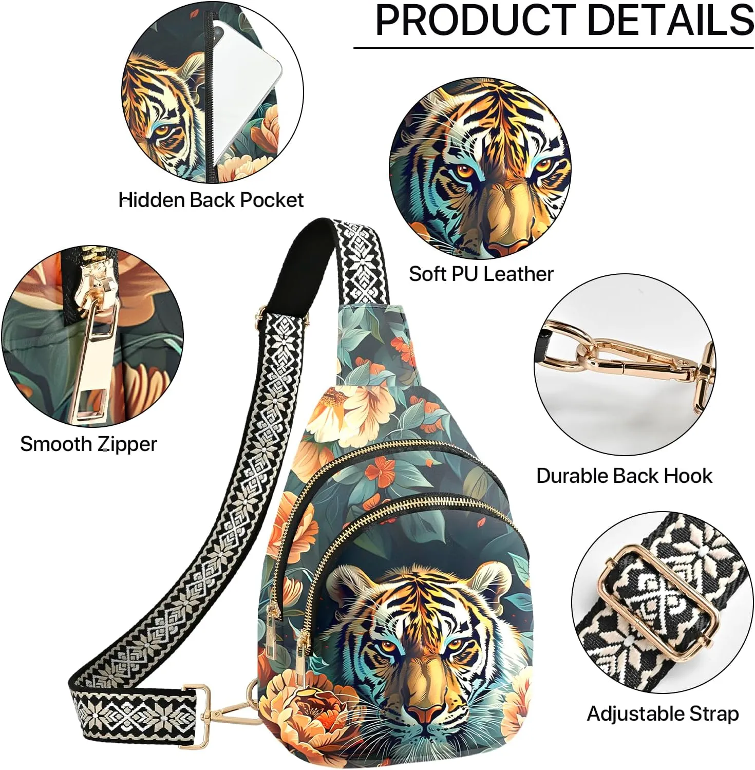 Leather Sling Bag Small Crossbody Backpack Travel Shoulder Pack Hiking Adjustable Chest Daypack for Women