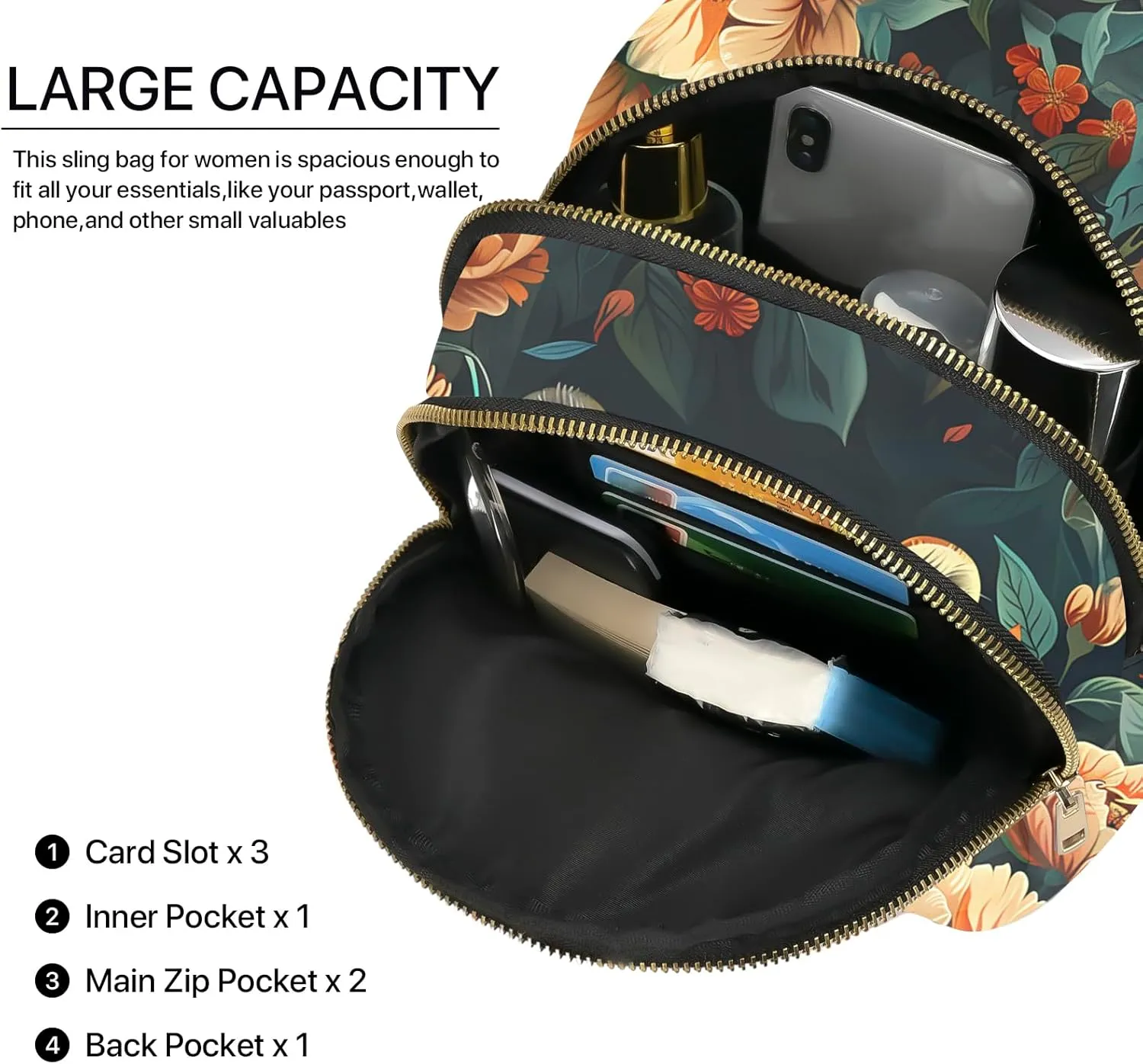 Leather Sling Bag Small Crossbody Backpack Travel Shoulder Pack Hiking Adjustable Chest Daypack for Women