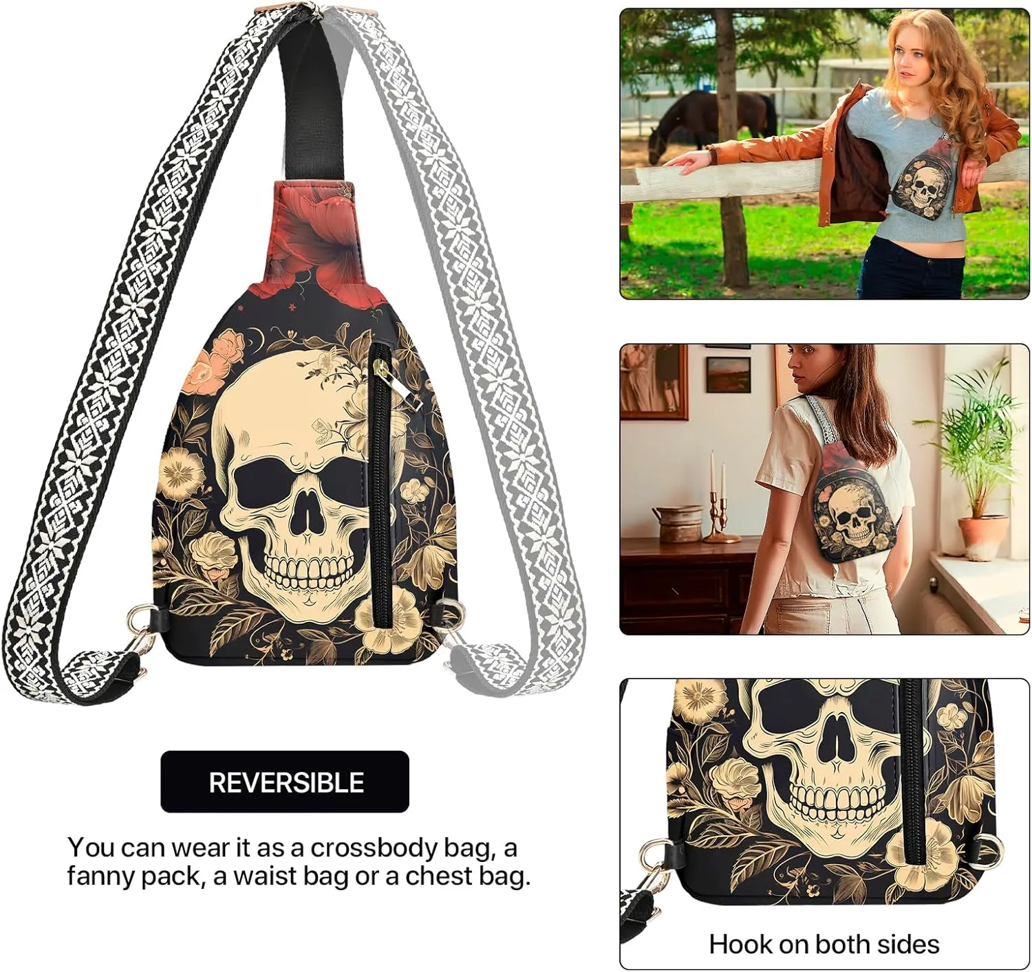 Leather Sling Bag Small Crossbody Backpack Travel Shoulder Pack Hiking Adjustable Chest Daypack for Women