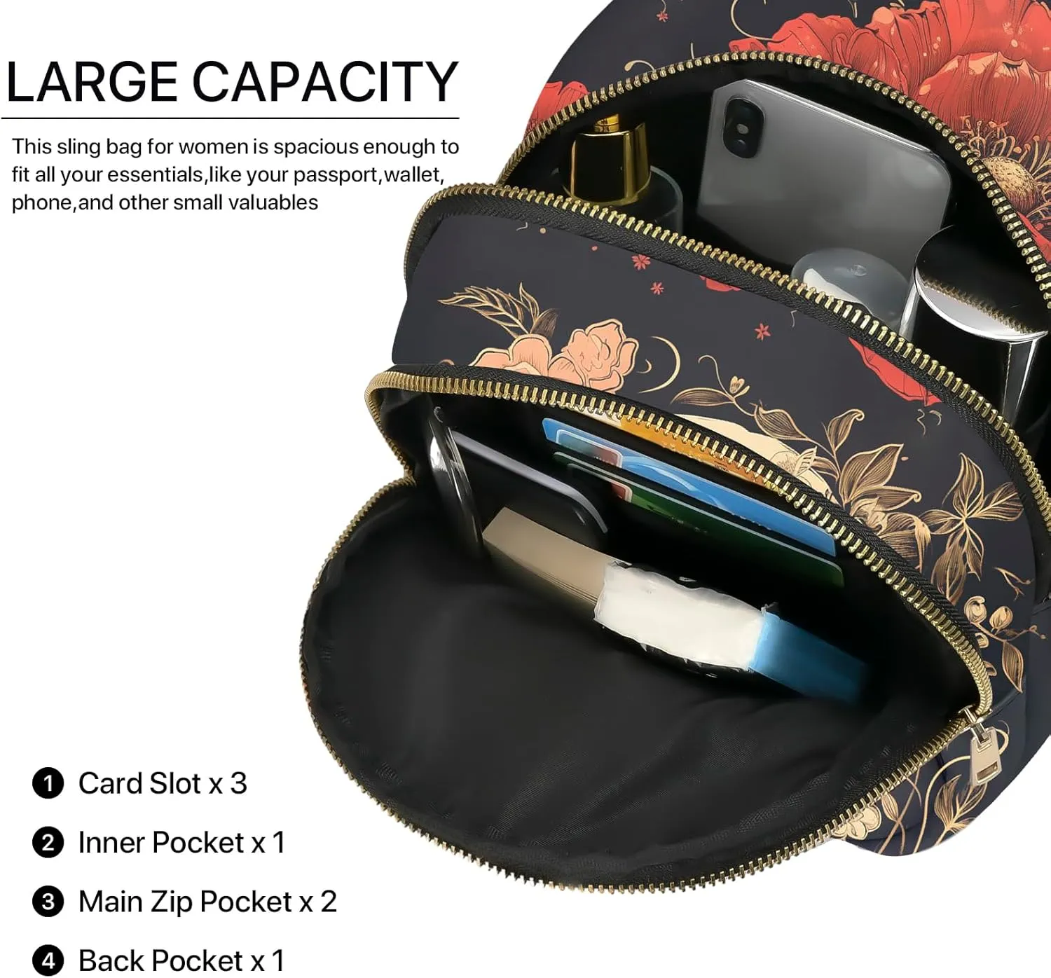 Leather Sling Bag Small Crossbody Backpack Travel Shoulder Pack Hiking Adjustable Chest Daypack for Women