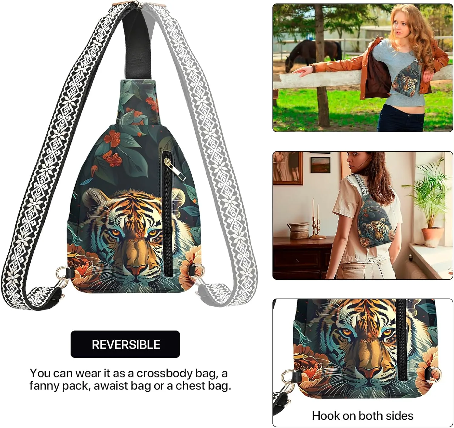 Leather Sling Bag Small Crossbody Backpack Travel Shoulder Pack Hiking Adjustable Chest Daypack for Women
