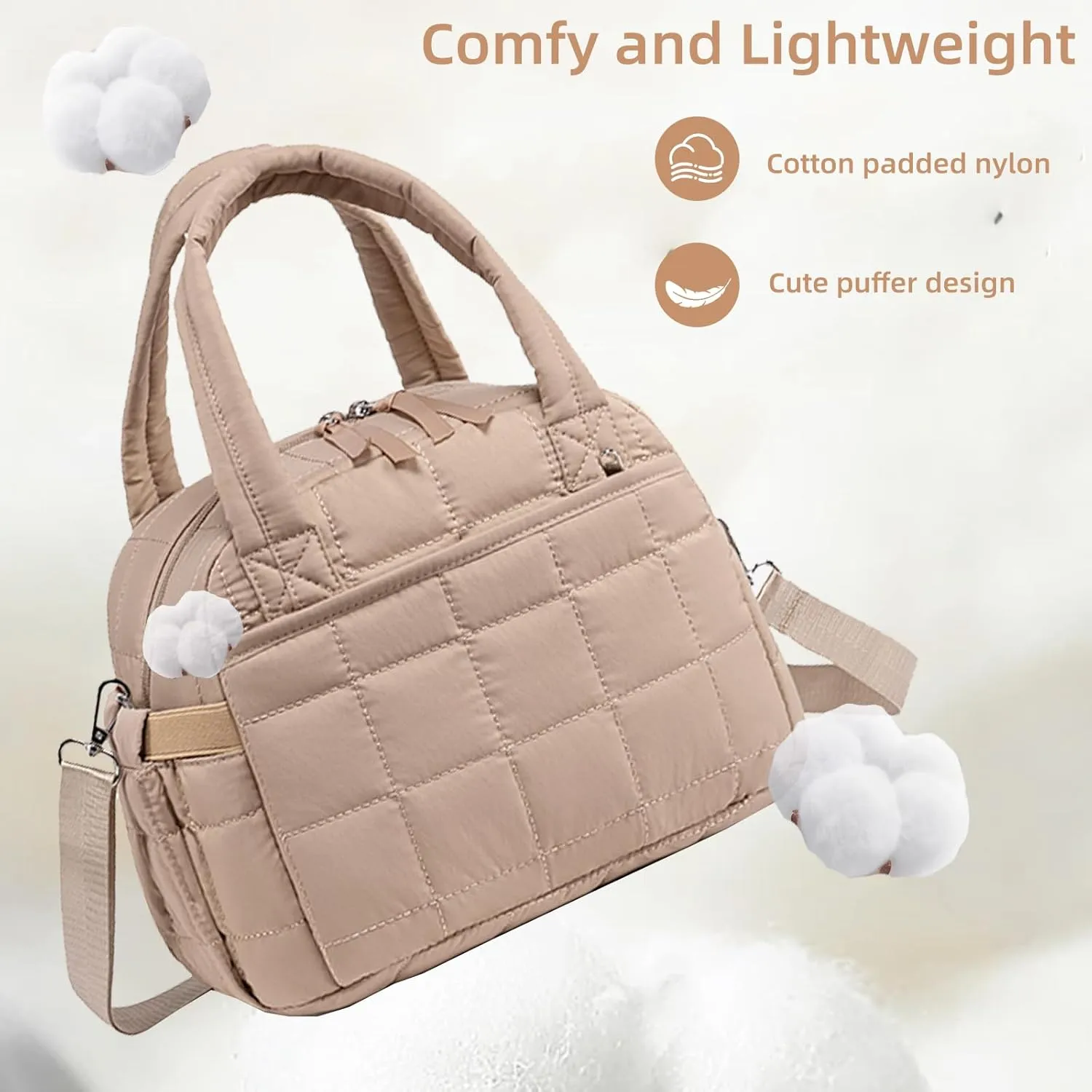 LEDAOU Lunch Box for Women Lunch bag Quilted Puffer Lunch Box with Adjustable Strap Insulated Reusable Lunch Tote for Work School Picnic Travel