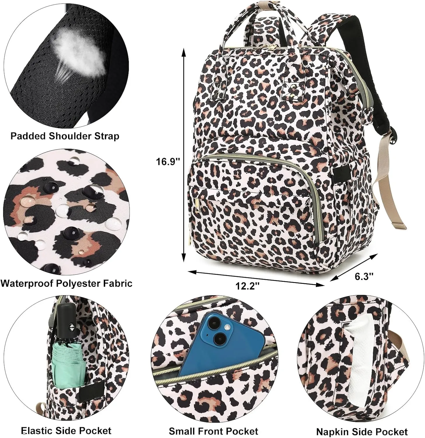 Leopard Lunch Backpack Laptop Backpack for Women, Girls School Backpack College Bookbags Travel Backpack