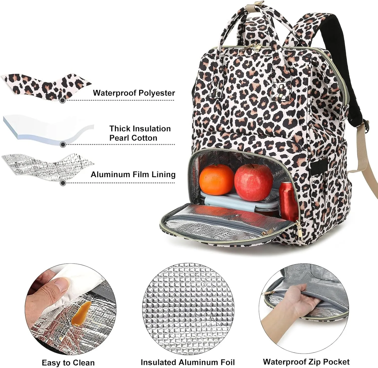 Leopard Lunch Backpack Laptop Backpack for Women, Girls School Backpack College Bookbags Travel Backpack