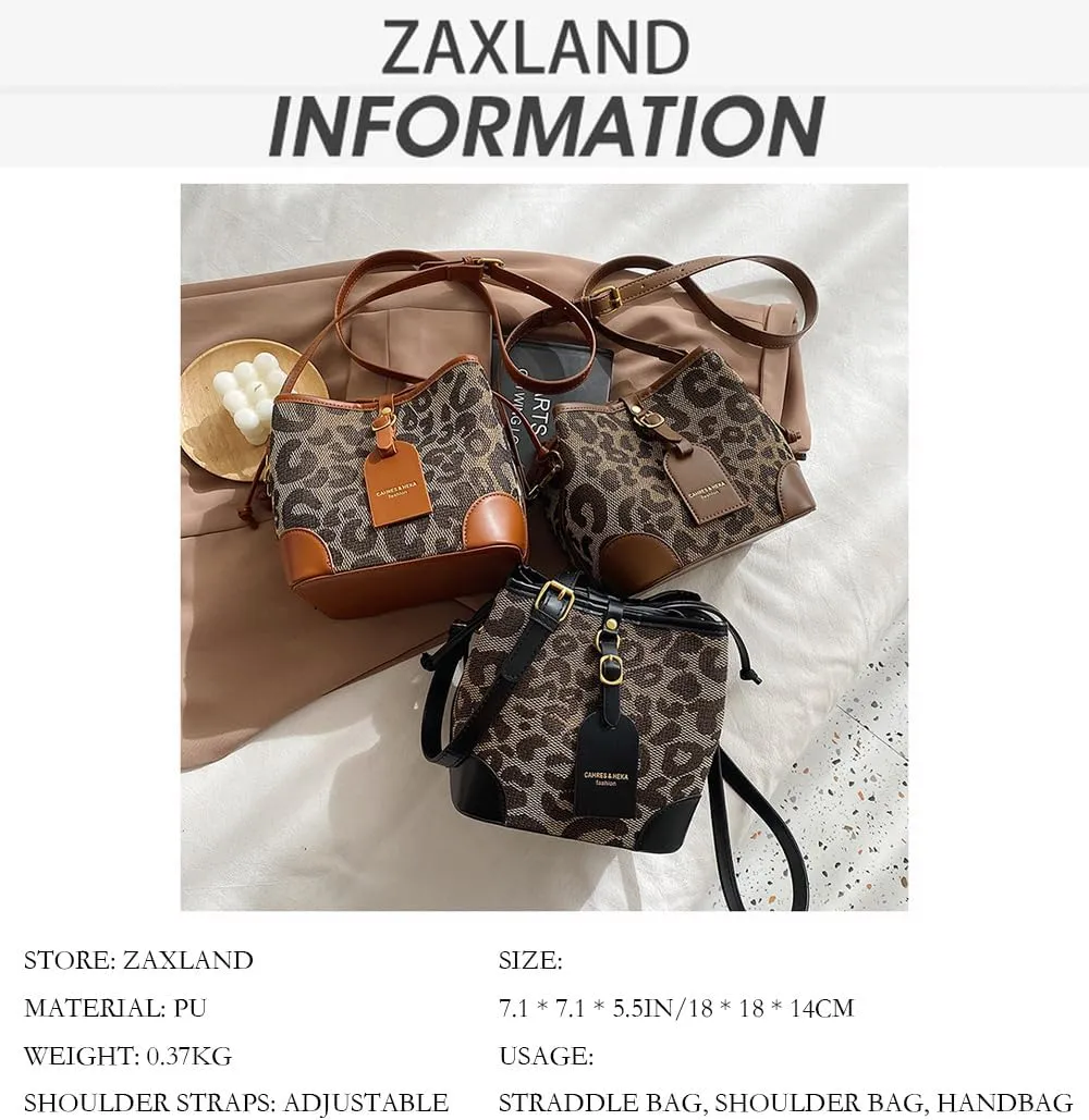 Leopard Print Drawstring Bucket Bag Cheetah Pu Leather Crossbody Drawstring Bucket Handbag Hobo Bag