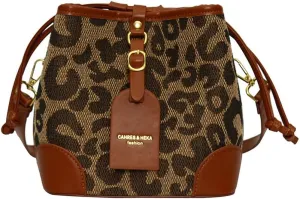 Leopard Print Drawstring Bucket Bag Cheetah Pu Leather Crossbody Drawstring Bucket Handbag Hobo Bag