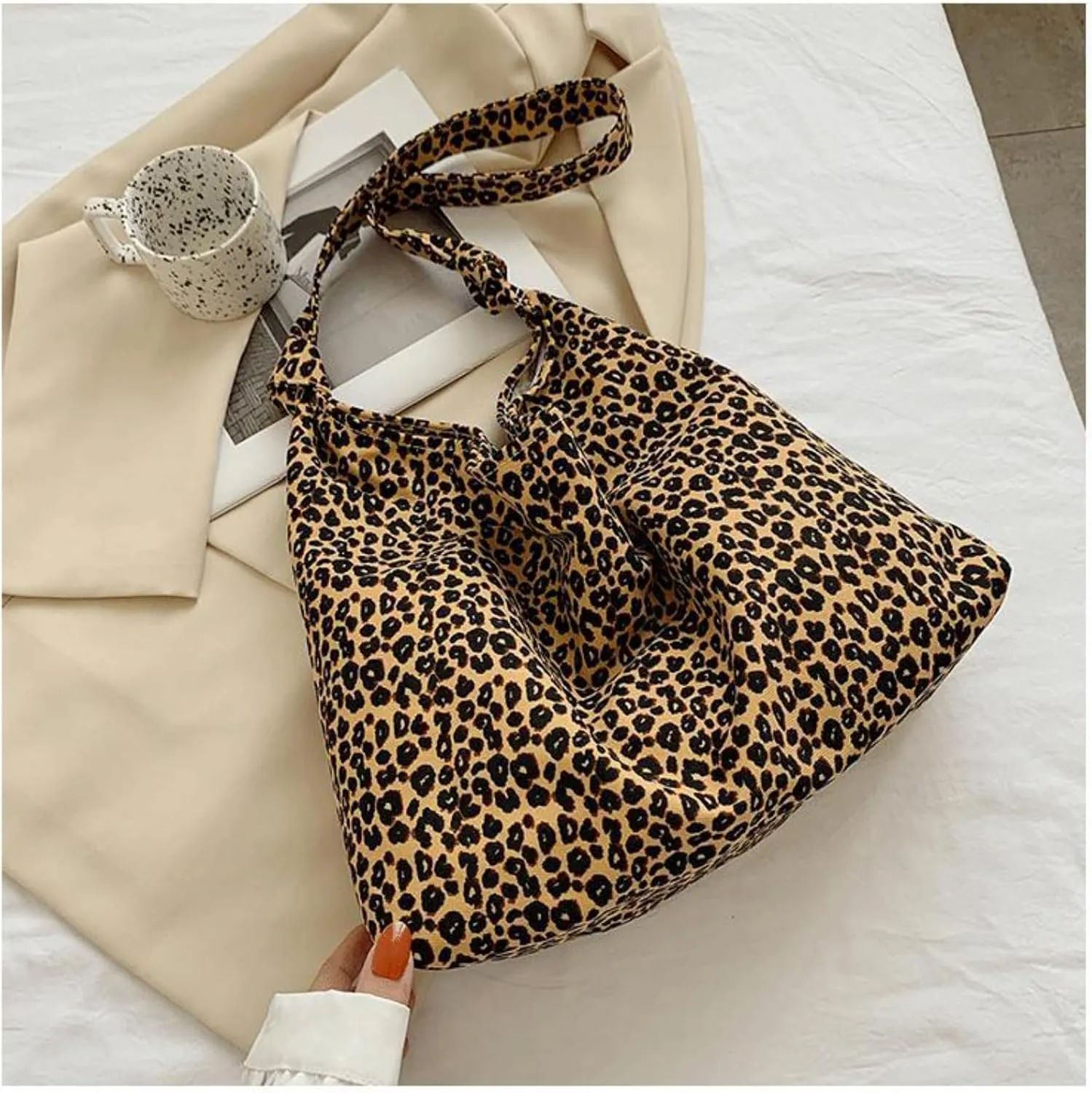 Leopard Print Tote Bag Shoulder Bag Soft & Lightweight Large Tote Purse Handbag Travel Satchel Gift for Women