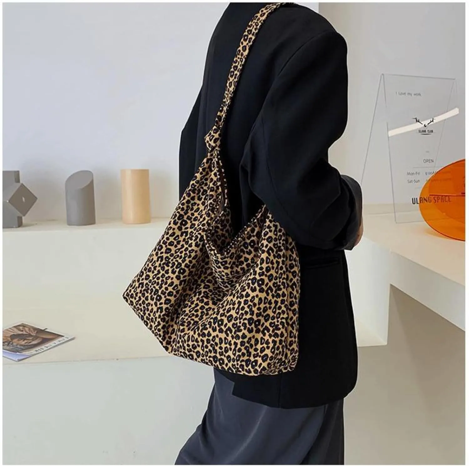 Leopard Print Tote Bag Shoulder Bag Soft & Lightweight Large Tote Purse Handbag Travel Satchel Gift for Women