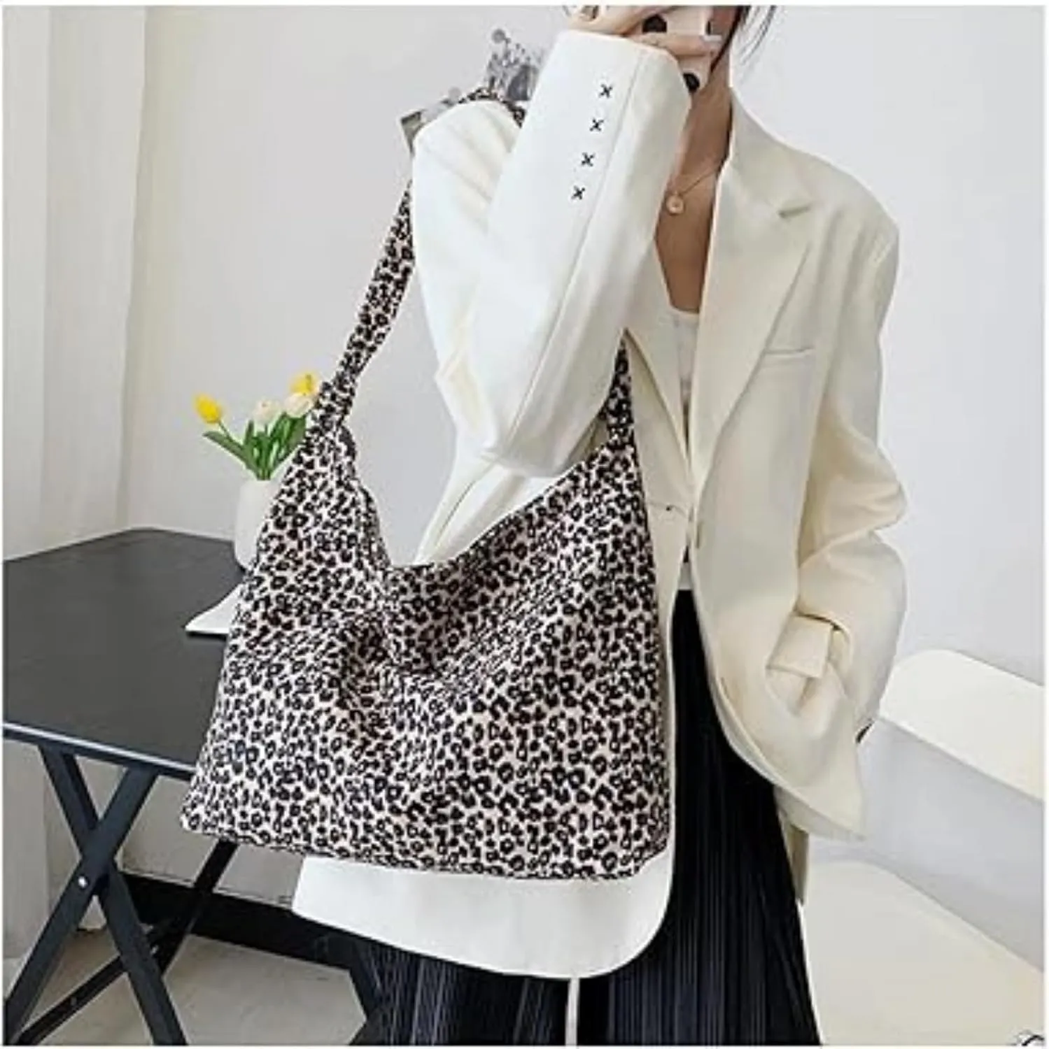 Leopard Print Tote Bag Shoulder Bag Soft & Lightweight Large Tote Purse Handbag Travel Satchel Gift for Women