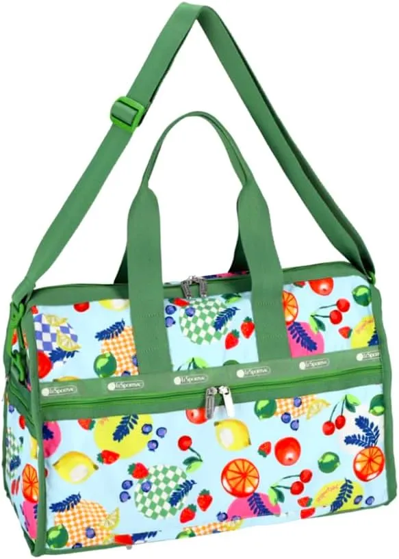 LeSportsac Fresh Fruit Deluxe Medium Weekender Crossbody Bag, Style 4318/Color E840, Whimsical Sunkissed Artfully Arranged Fruit, Vibrant Juicy Oranges, Lemons & Limes, Sweet Cherries & Berries