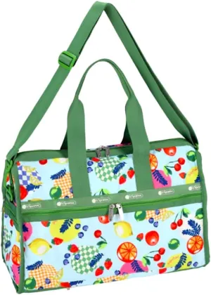 LeSportsac Fresh Fruit Deluxe Medium Weekender Crossbody Bag, Style 4318/Color E840, Whimsical Sunkissed Artfully Arranged Fruit, Vibrant Juicy Oranges, Lemons & Limes, Sweet Cherries & Berries