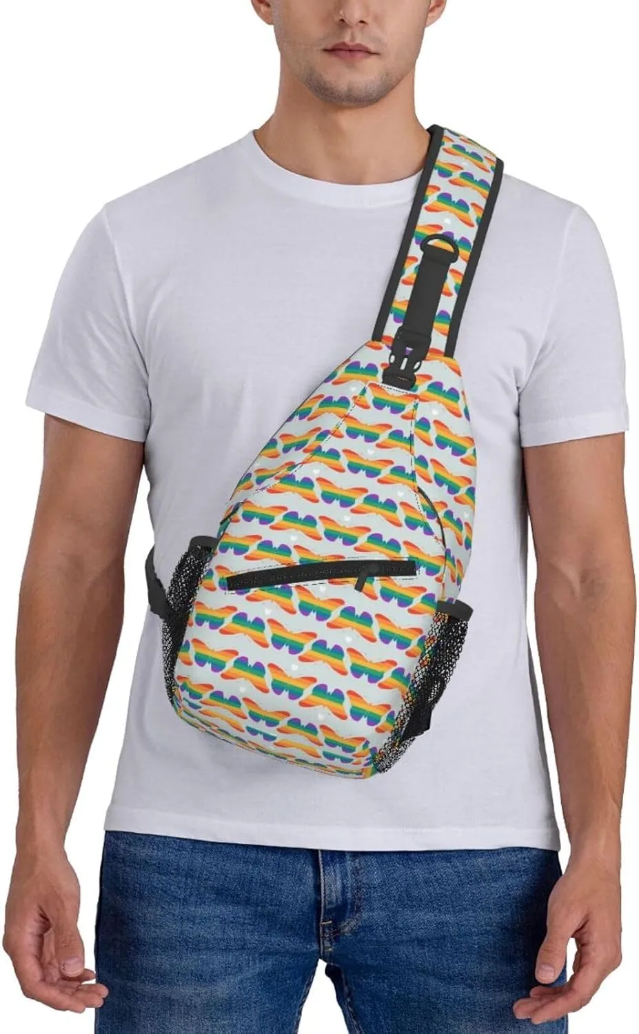 LGBT Gay Pride Love Rainbow Heart Crossbody Bag Adjustable Sling Bag Casual Chest Bags Travel Shoulder Backpack