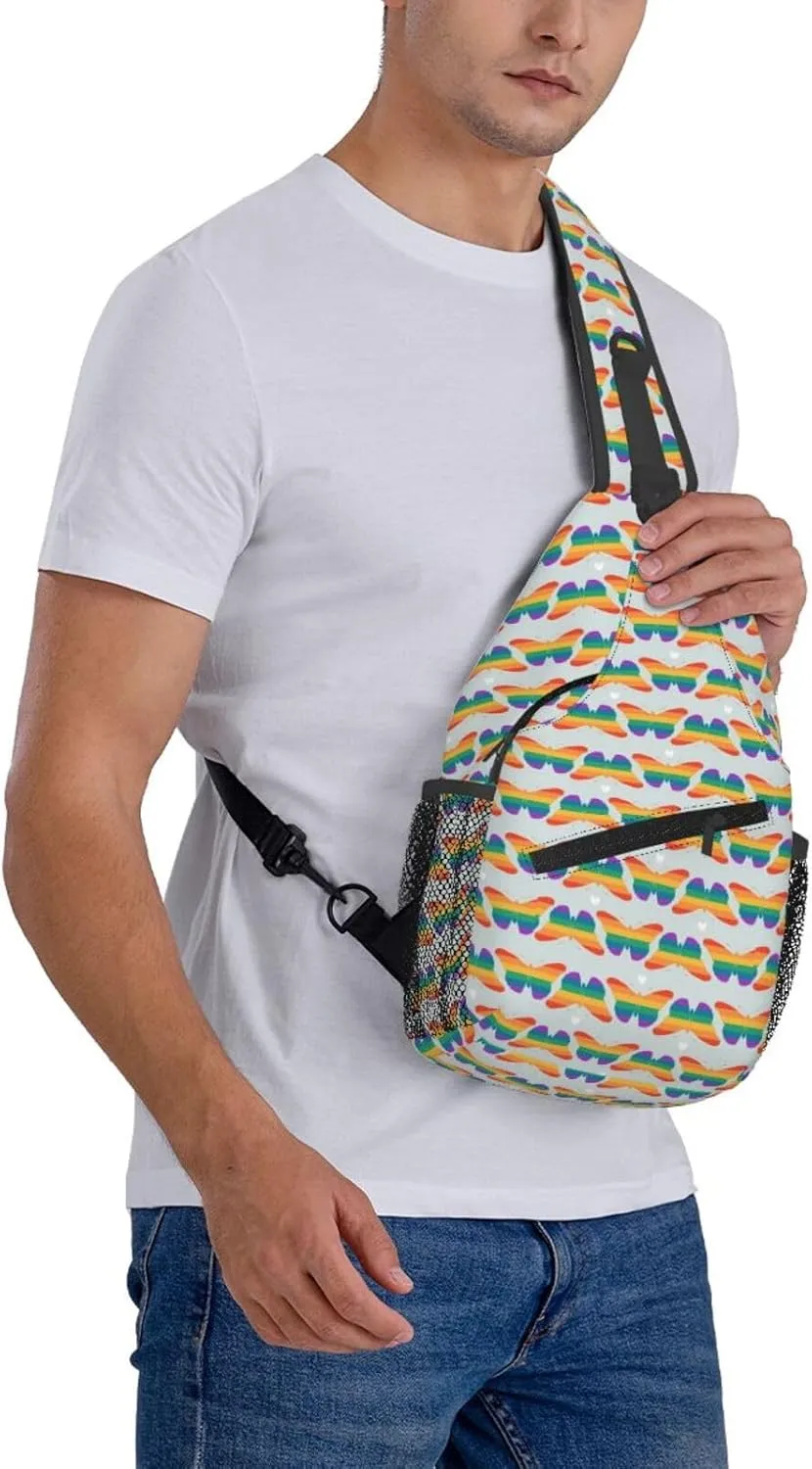 LGBT Gay Pride Love Rainbow Heart Crossbody Bag Adjustable Sling Bag Casual Chest Bags Travel Shoulder Backpack